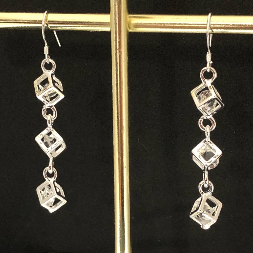 Silver crystal long floating earrings